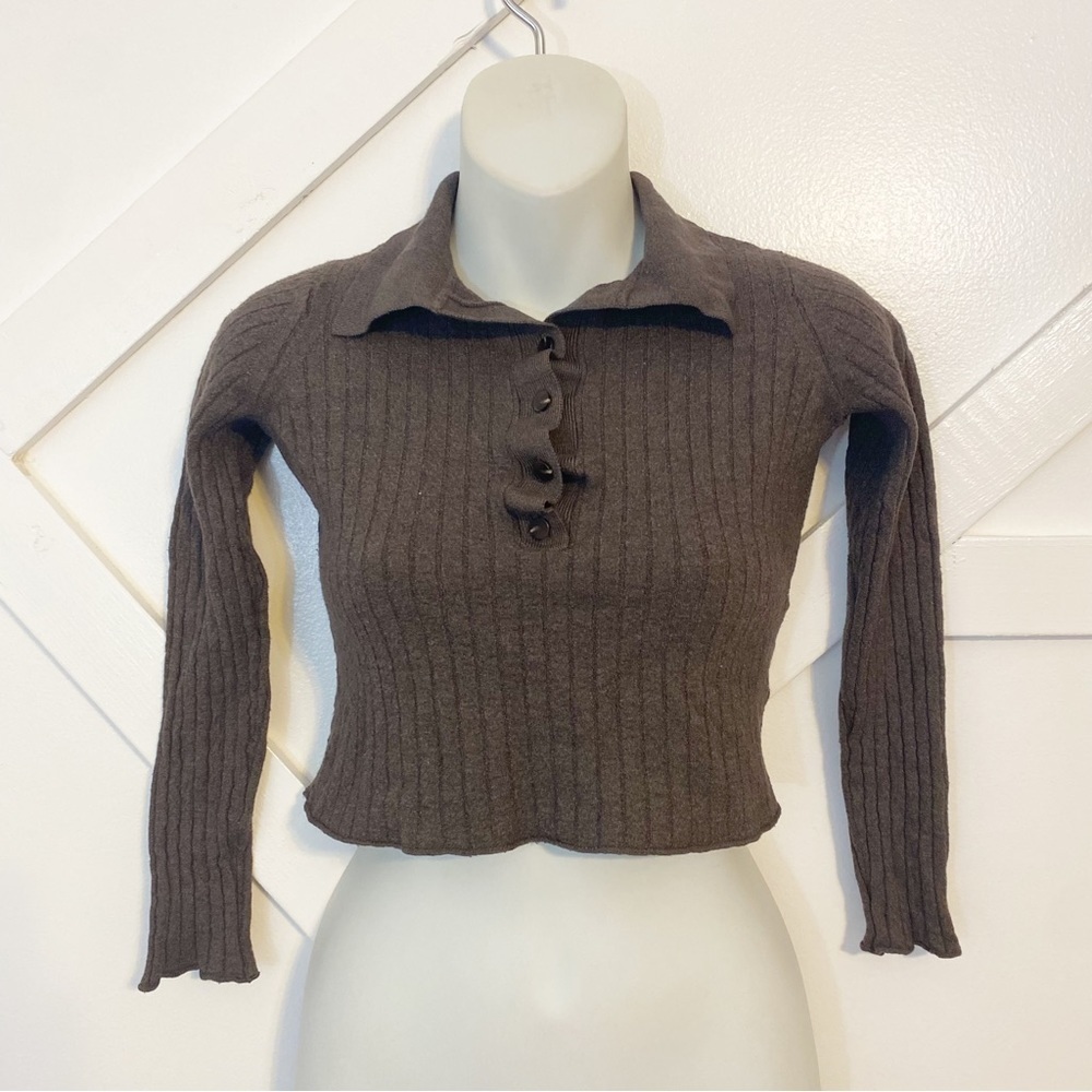 Vince Ribbed Knit Pullover Button Up Collared Pol… - image 1